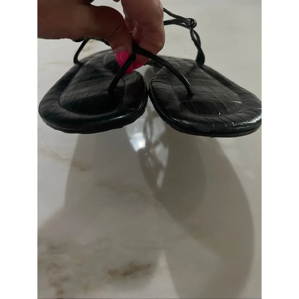 Tory Burch Croc Embossed Footbed Leather Thong strap sandals size 9.5